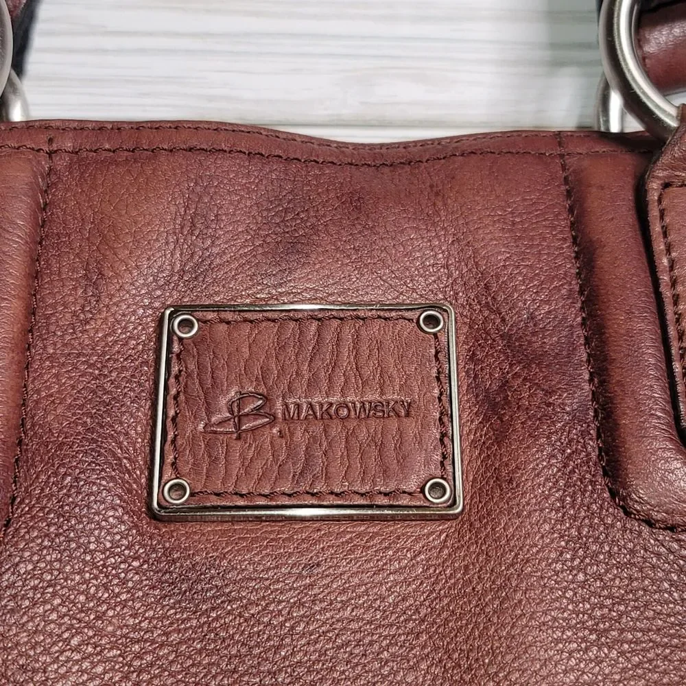 B Makowsky Leather Hobo Tote Large Brown‎ Shoulder Bag Purse Weekender